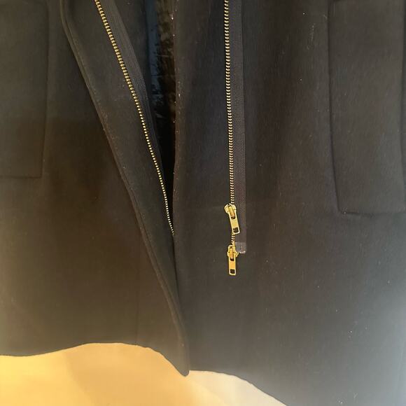 Womens J. Crew Black Coat sz 0 J. Crew Wool Blend City Coat Double Zip Pea Coat - Picture 2 of 6